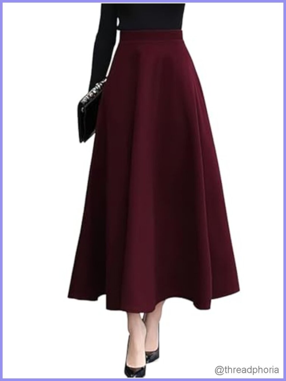 Women's Wool Plaid High Waist A-Line Drape Pleated Maxi Skirts with Pockets